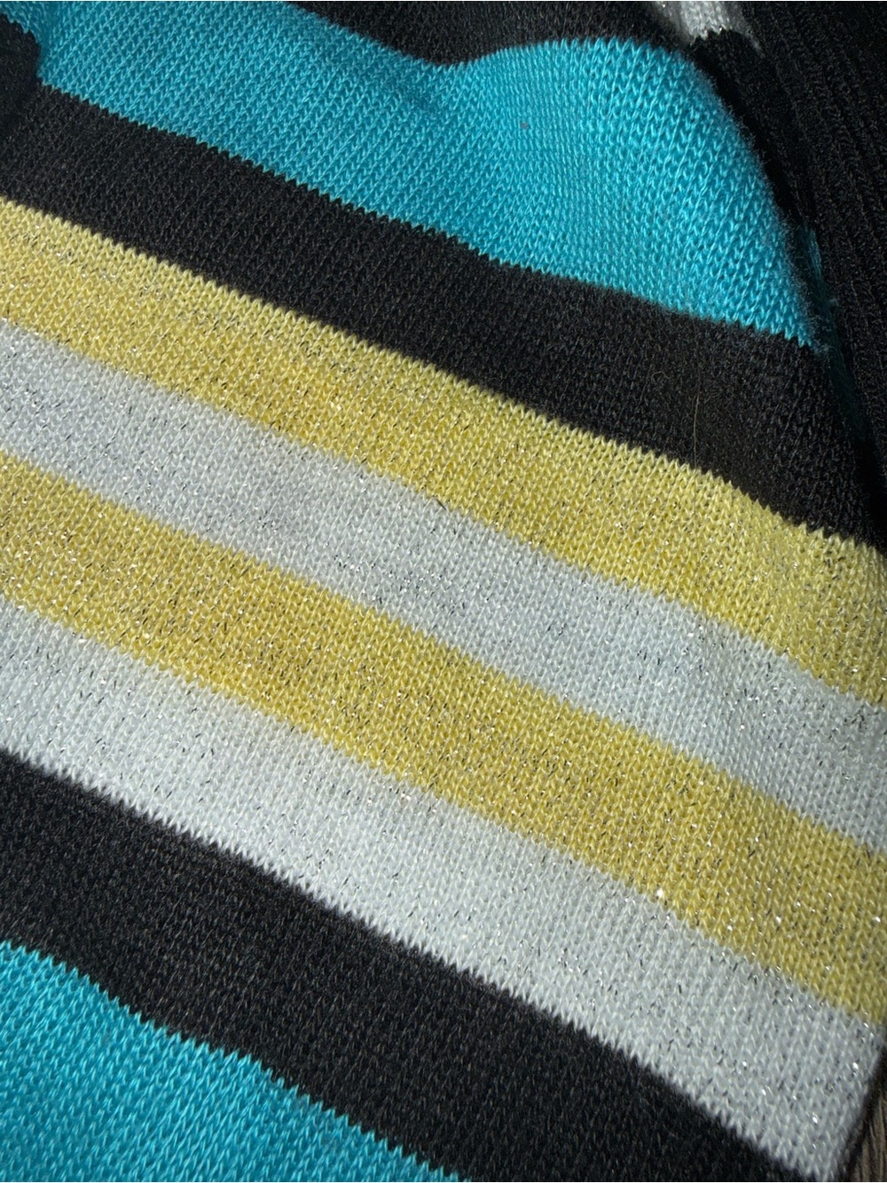 Heart Soul Black V-Neck Sweater with Teal, Yellow & White Stripes - Picture 3 of 7
